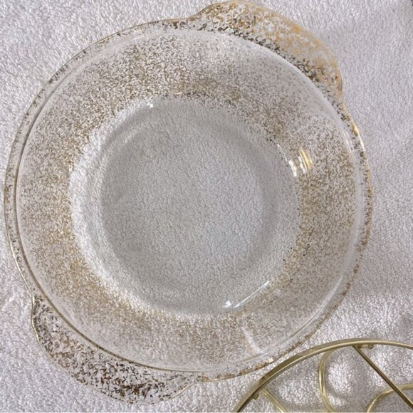 Vintage Anchor Hocking Fire King Gold Fleck Casserole & Stand Georges Briard Lid - Picture 10 of 15